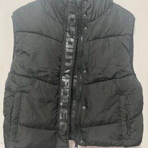 Black Puffer Vest with Branded Zipper Trim